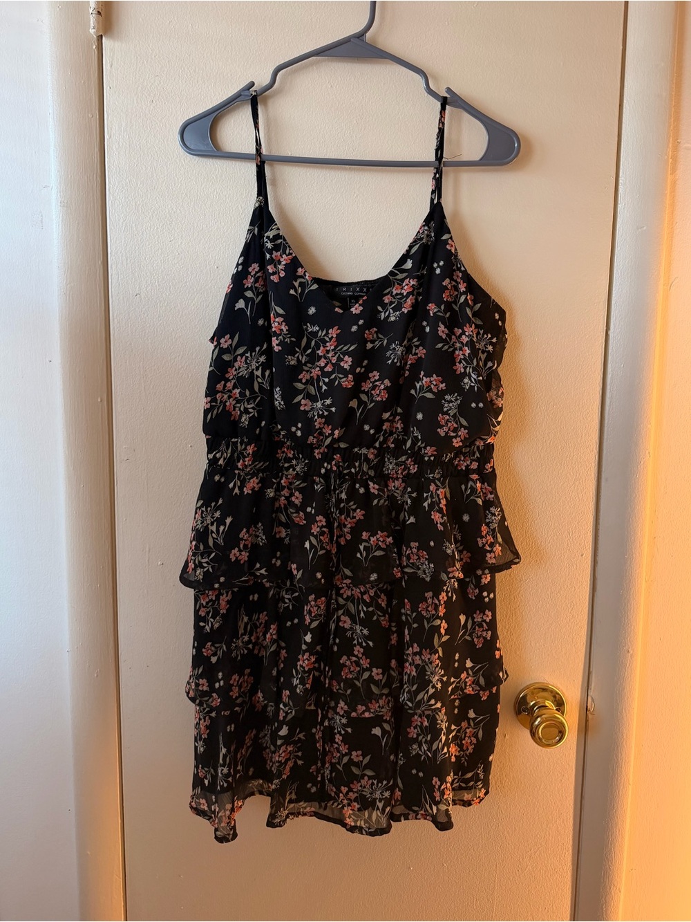 Floral Tiered Spaghetti Strap Dress in Black